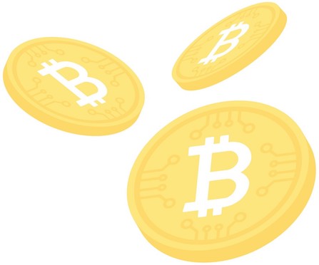 three coins with the Bitcoin symbol